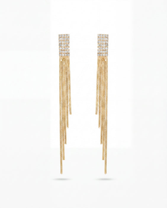 Golden Breeze | Crystal Bar Long Chain Tassel Clip-On Earrings