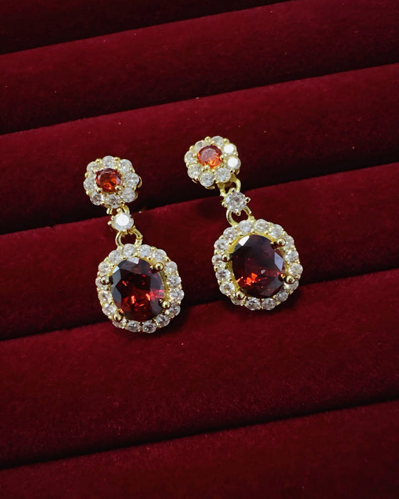 Ember Bloom | Red Gemstone Halo Drop Clip-on Earrings