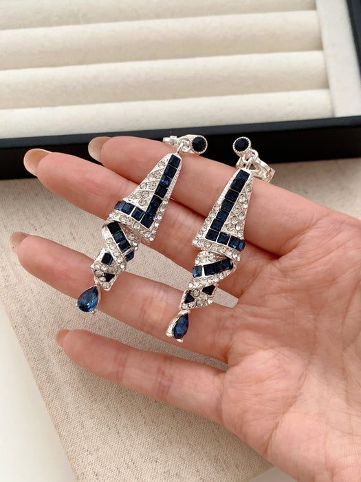 Midnight Deco | Blue Crystal Geometric Drop Clip-on Earrings