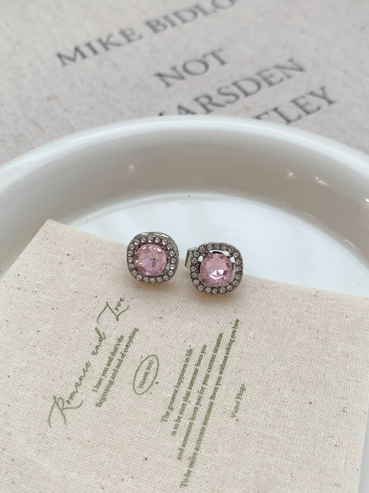 Rosé Halo | Pink Crystal Halo Stud Clip-on Earrings