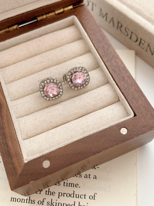 Rosé Halo | Pink Crystal Halo Stud Clip-on Earrings
