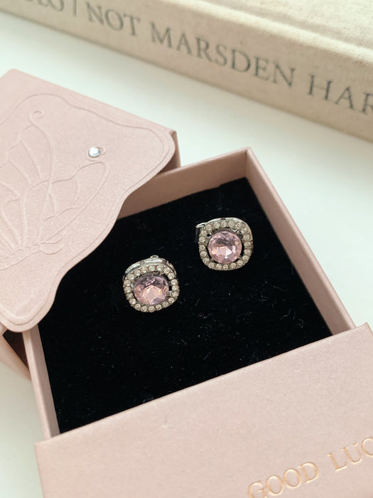 Rosé Halo | Pink Crystal Halo Stud Clip-on Earrings