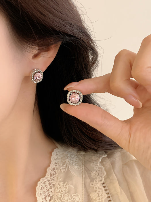 Rosé Halo | Pink Crystal Halo Stud Clip-on Earrings