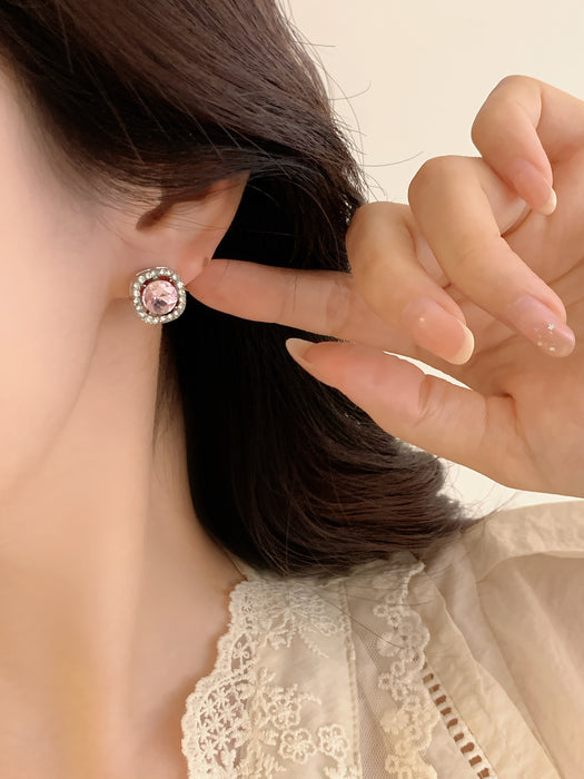 Rosé Halo | Pink Crystal Halo Stud Clip-on Earrings