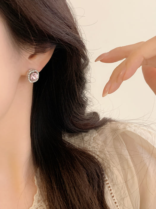 Rosé Halo | Pink Crystal Halo Stud Clip-on Earrings