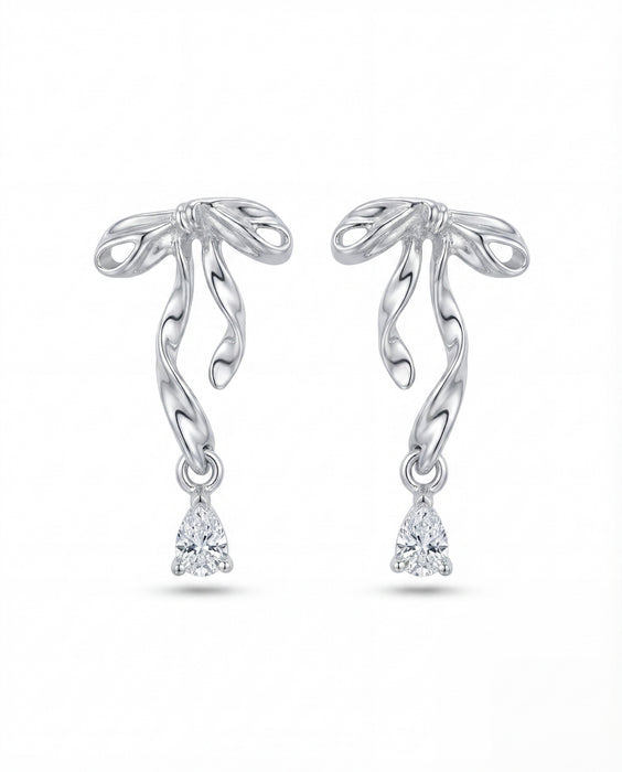 Dream Ballet | Ballet Ribbon Drop Clip-on Earrings in Silver