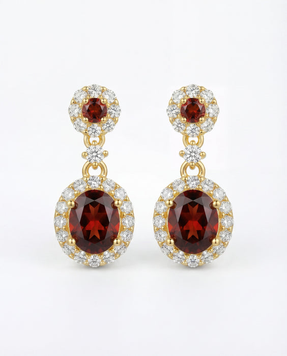 Ember Bloom | Red Gemstone Halo Drop Clip-on Earrings